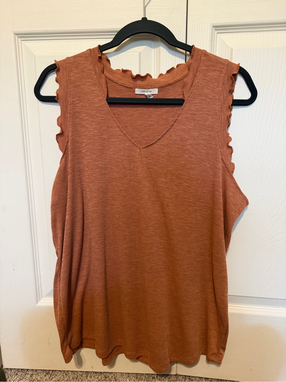Madewell Women's Rust Ribbed V-Neck Tank with Ruffle Trim
